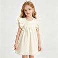 thumbnail image 1 of Casual Everyday Tiered Solid Color Girls Dress with Flutter Sleeves Summer ComfortBeige3-4 Years, 1 of 4