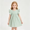 thumbnail image 1 of Casual Everyday Tiered Solid Color Girls Dress with Flutter Sleeves Summer ComfortGreen6-7 Years, 1 of 5