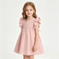 thumbnail image 1 of Casual Everyday Tiered Solid Color Girls Dress with Flutter Sleeves Summer ComfortPink3-4 Years, 1 of 8