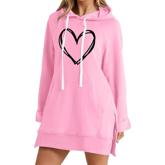 Casual Fall/Spring Dresses for Women Fashion Leisure Printing Pocket Long Sleeve Hooded Hoodie Dress A-Line Party Dress with Pockets