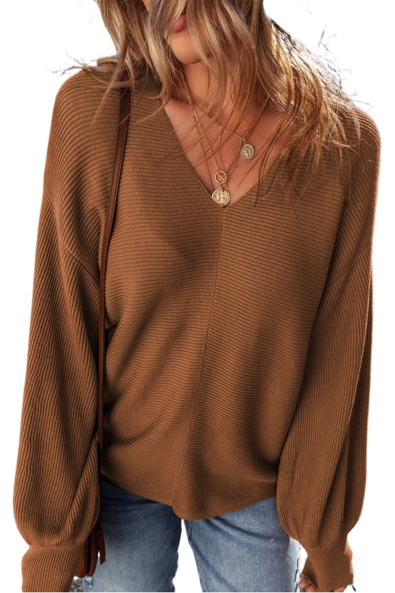 Casual Fall Sweater: Stylish Drop Sleeves and Flattering V Neck Design - [ZhiHiMeRi] | (US 8-10)M