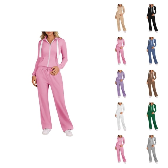 Casual Fall Sweatsuit Solid Color Tracksuit Two Piece Outfit With Hoodie And Jogger Pants For Comfortable Daily Wear