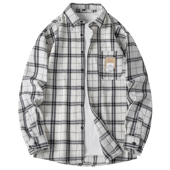 Casual Fashion Men's Long Sleeve Plaid Shirt With Pockets Button-up Jacket