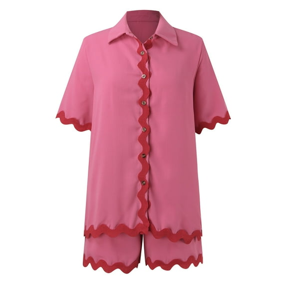 Casual Fashion Set Women's Shorts Set Short Sleeve Top Suit Shorts Two Piece Set Solid Basic Shirt Top & Shorts Set Baiting Suit Cover Padded Athletic Swimsuits for Women Girls Swim Shorts Size 8