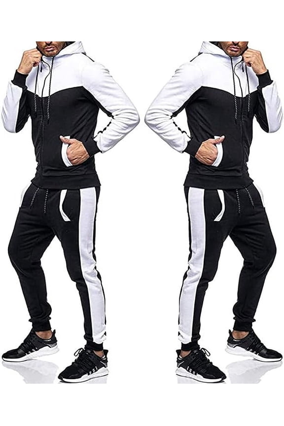 Casual Fashion Winter Sweatsuit Garments Manufacturers Warm Thick Sportswear Set Training Wear Set (as1, alpha, l, regular, regular, Black-White)