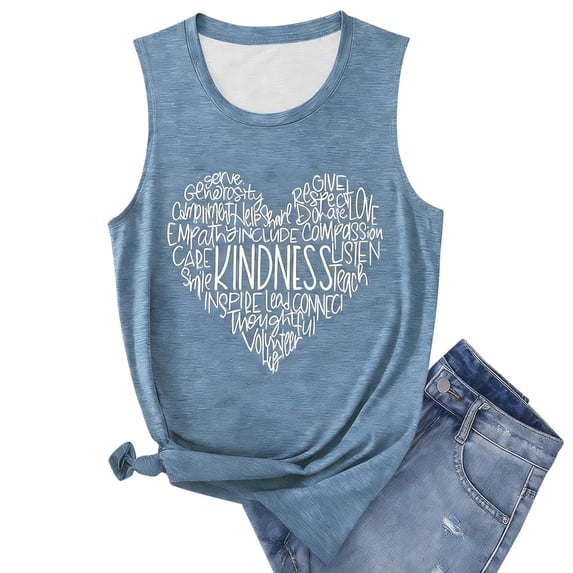 Casual Fashion Womens Sleeveless Round Neck Letter Print Tank Top For Daily Spring SummerNavyXL