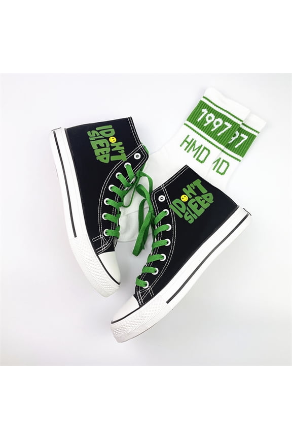 Casual Fashionable High-top Canvas Shoes | Smile Face Sports Shoes | Anti-slip Wear-resistant Adult Student Skateboard Shoes