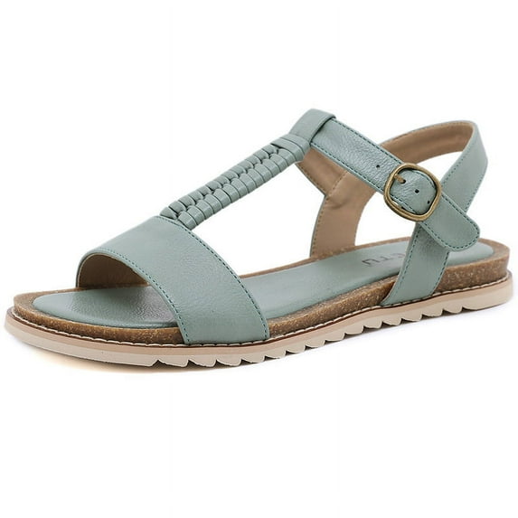 Casual Flat Sandals Women Summer Retro Woven Buckle Solid Color Slippers Outdoor Anti-slip Light Shoes Sandalia Plana Mujer