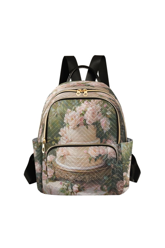 Casual Floral Decorated Tiered Wedding Cake Backpack for School,College and Travel, Water Resistant Bookbag,
