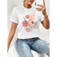 thumbnail image 1 of Casual Floral Graphic Round Neck Short Sleeve Women T-Shirt, Suitable For Summer, Made of 100% Pure Cotton For Spring & Summer, 1 of 7
