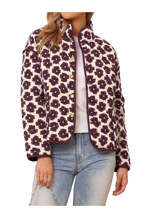 Casual Floral Jackets for Women's Button Long Sleeve Fall Trendy Coats XS Beige