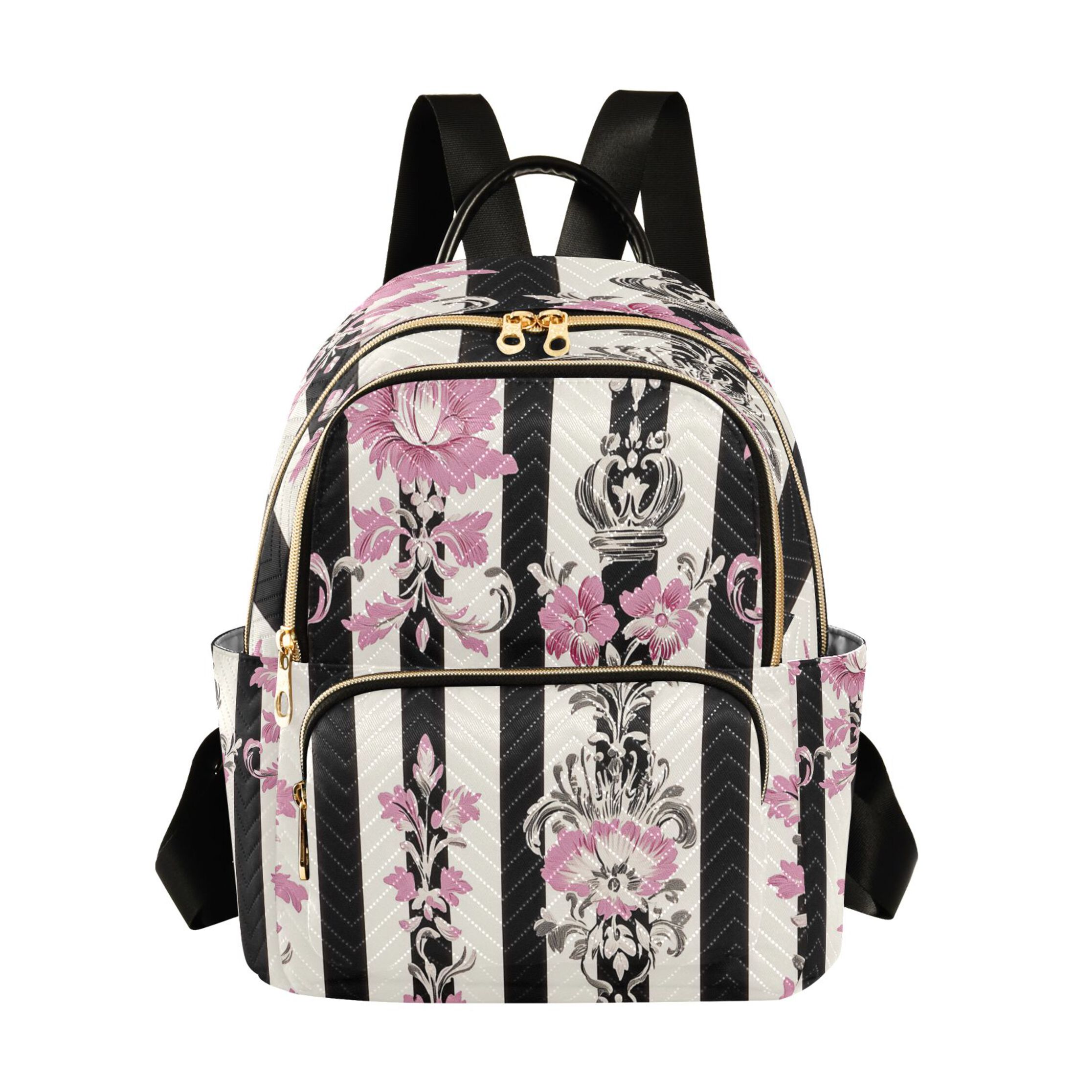 Casual Floral Pink Black Damask Backpack for School,College and