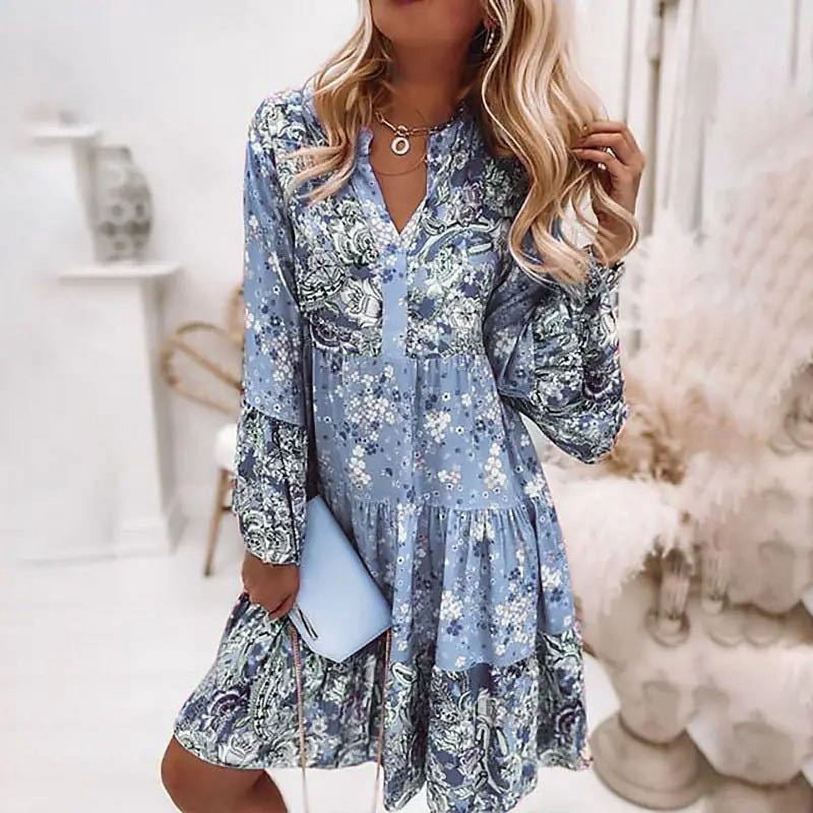 Casual Floral Print Dresses For Women 2024 Sping Summer Boho V Neck ...
