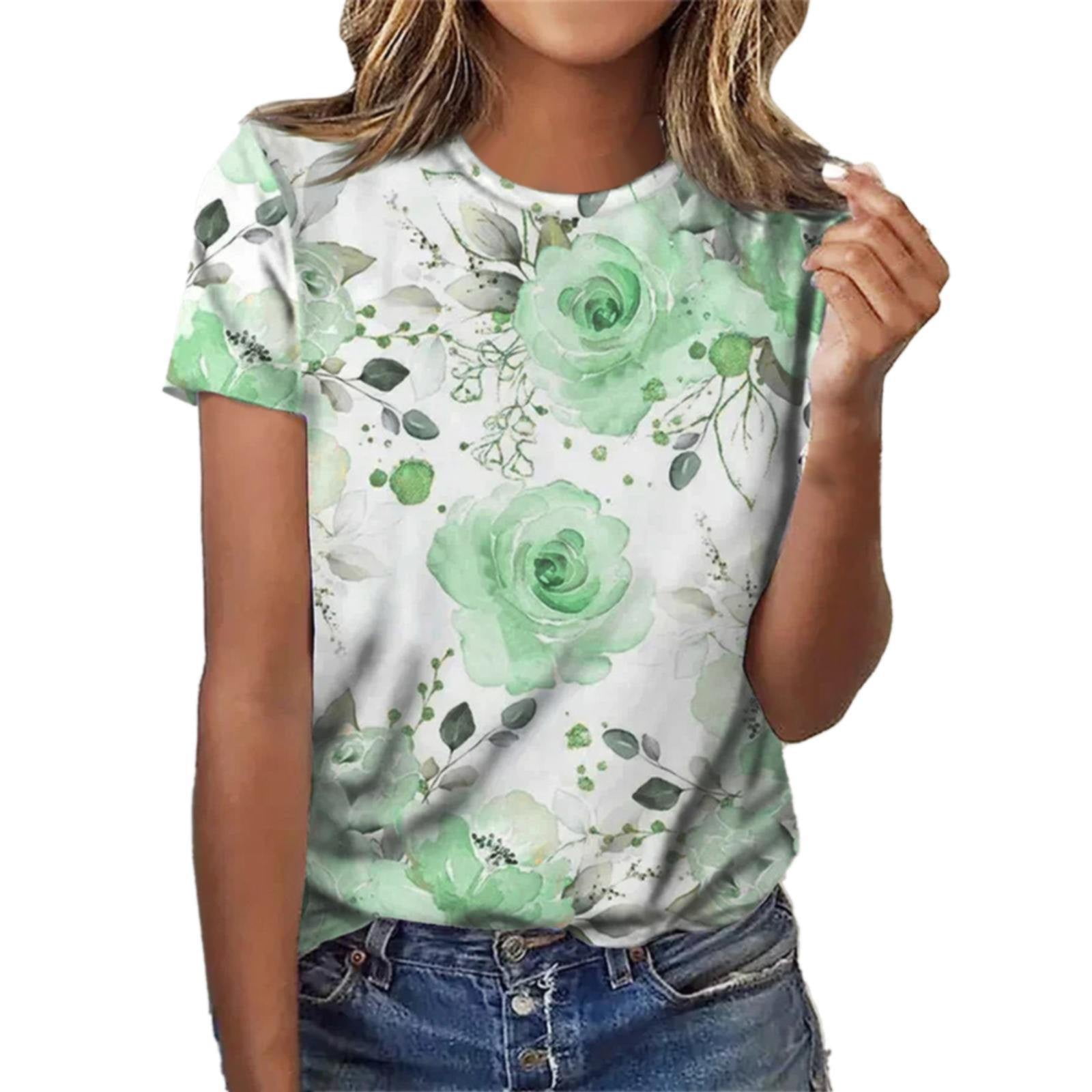 Casual Flower Print Short Sleeve Crewneck T Shirt Women 3x Big plus