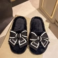 thumbnail image 1 of Casual Fluffy Slippers Women House Flats Fashion Winter Bowknot Love Designer Shoes Ladies Home Plush Platform Elegant Footwear (Black,36-37), 1 of 7