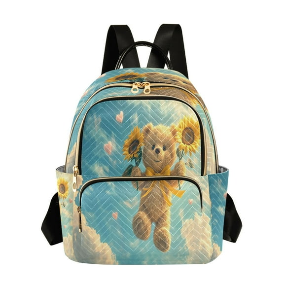 Casual Flying Bear with Sunflowers Backpack for School,College and Travel, Water Resistant Bookbag,