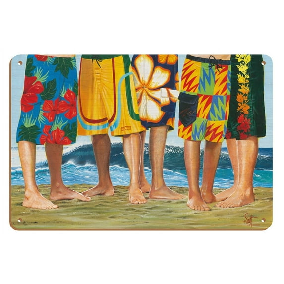 Casual Friday - Surfer Long Board Shorts - From an Original Color Painting by Scott Westmoreland - 8 x 12 inch Vintage Wood Art Sign