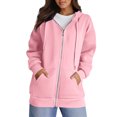 thumbnail image 1 of Casual Full Zip Up Hooded Top for Women Long Sleeve Drawstring Sweatshirt Trendy Y2K Fall Winter Everyday Outer Jacket With Side Pockets, 1 of 4