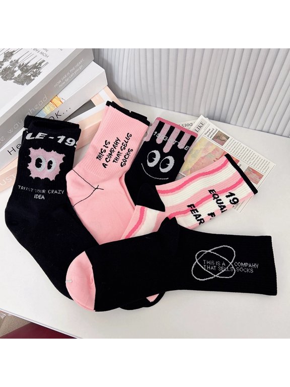 Casual Funny Funky Novelty Socks For Women Crew Socks , 5 Pack