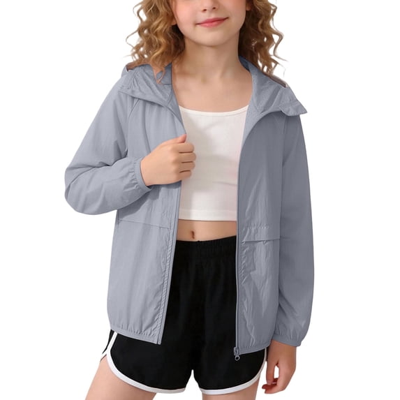Casual Girls Full Face Hood Sun Coat Solid Color Comfortable Daily Beach Cycling Lightweight Outdoor Sun Jacket for Kids Size 7Years
