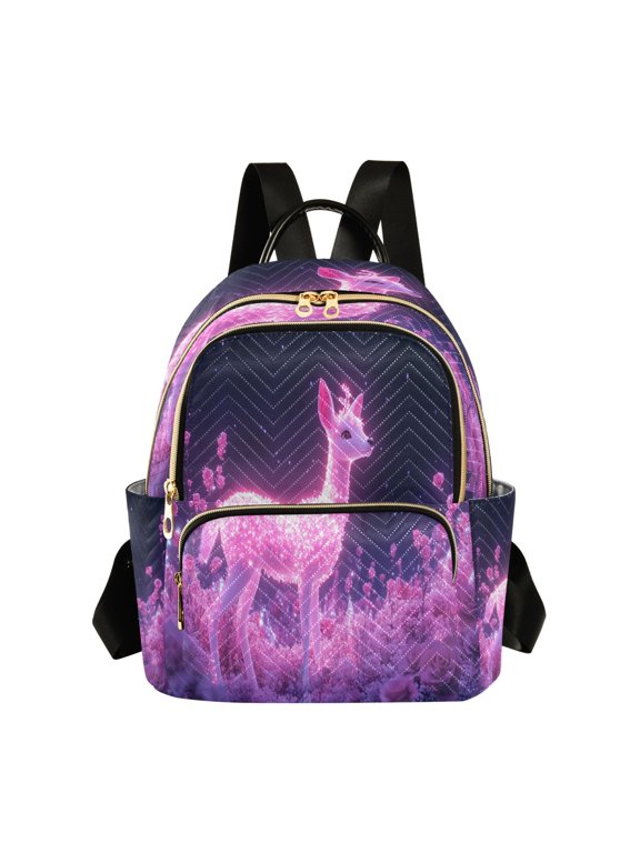 Casual Glowing Deer in Pink Forest Backpack for School,College and Travel, Water Resistant Bookbag,