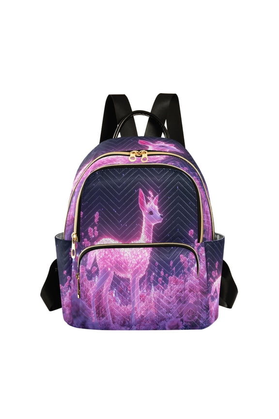 Casual Glowing Deer in Pink Forest Backpack for School,College and Travel, Water Resistant Bookbag,