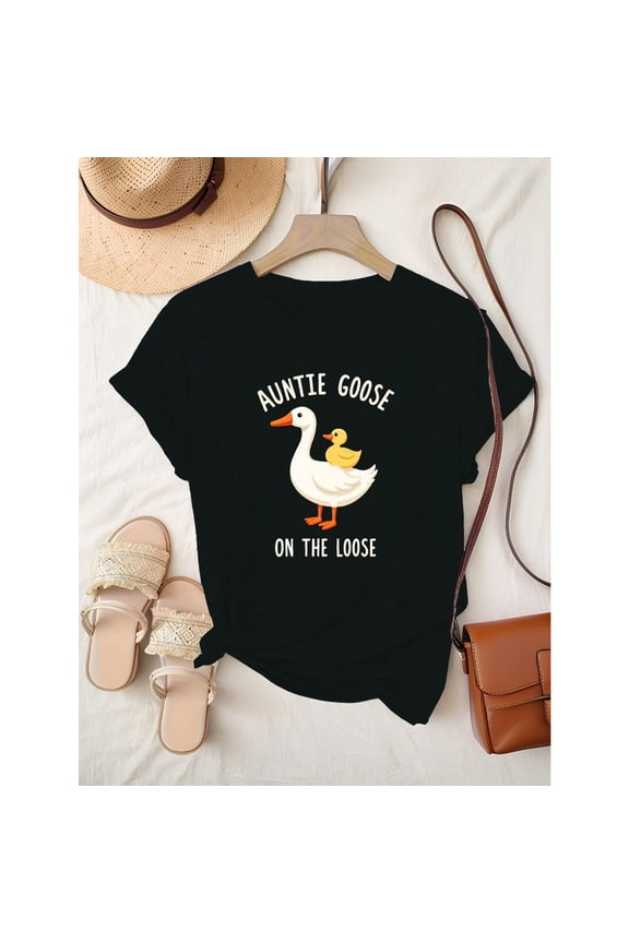 Funny Goose Tee Crazy Mother Duckling Graphic T Shirt Humor Lovers Graphic Tees Tops Soft Trendy Black S-5XL