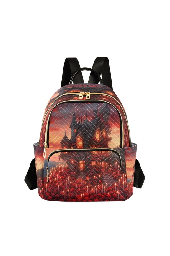 Casual Gothic House with Roses Candles Backpack for School,College and Travel, Water Resistant Bookbag,