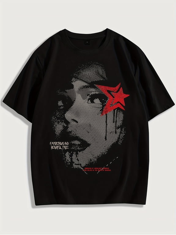 Casual Graphic Face Print Short Sleeve Vintage Grunge Y2k Cotton Men's Women's T-Shirt