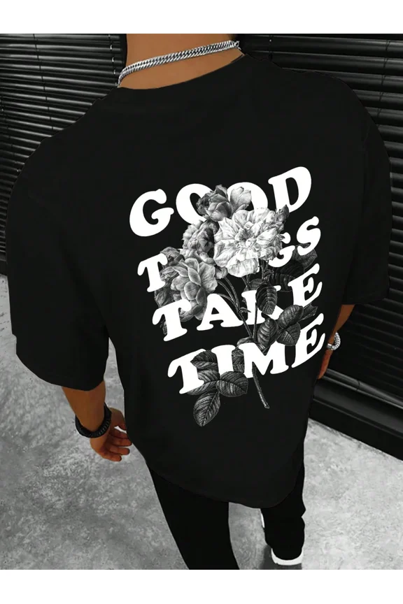 Casual Graphic Floral Good Things Take Time Vintage Grunge Y2k Cotton Men's Women's Unisex T-Shirt