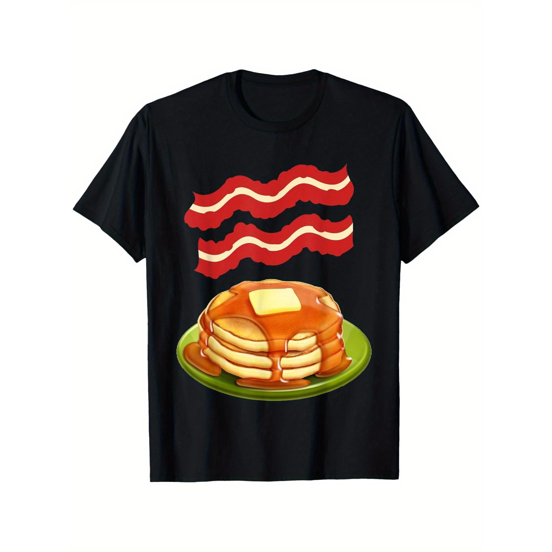 Casual Graphic Print Tee, Top Has Bacon Pancakes Graphic, Short Sleeve ...