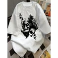 thumbnail image 1 of Casual Graphic Tee Black White Crew Neck Short Sleeve Top with Playing Cards & Dice Design Cotton T-Shirts Machine Washable, 1 of 4
