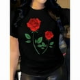 thumbnail image 1 of Casual Graphic Tee,Tops Has Beautiful Rose Print Pattern,Round Neck Regular Fit T-shirts, Size(S-5XL), 1 of 7