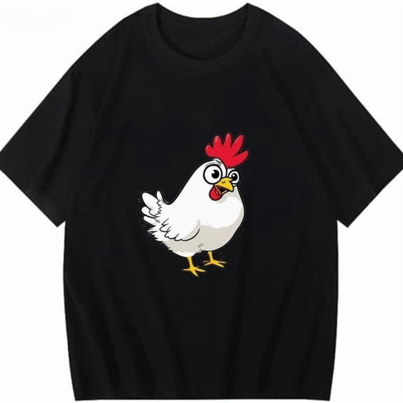 Casual Graphic Tee,Tops Has Chicken With Red Crest Pattern,Round Neck Regular Fit T-shirts, Size(S-5XL)