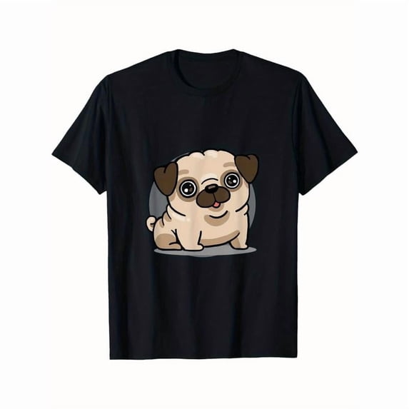 Casual Graphic Tee,Tops Has Cute Kawaii Pug Dog Pattern,Round Neck Regular Fit T-shirts, Size(S-5XL)