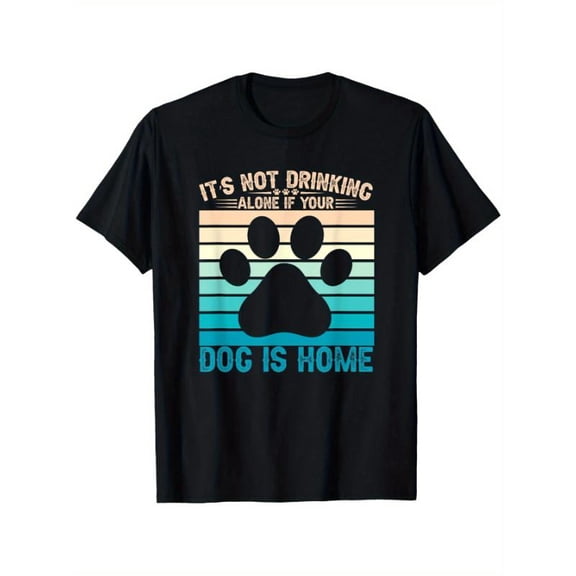 Casual Graphic Tee,Tops Has"Dog Is Home"Text With Bear paw pattern,Round Neck Regular Fit T-shirts, Size(S-5XL)