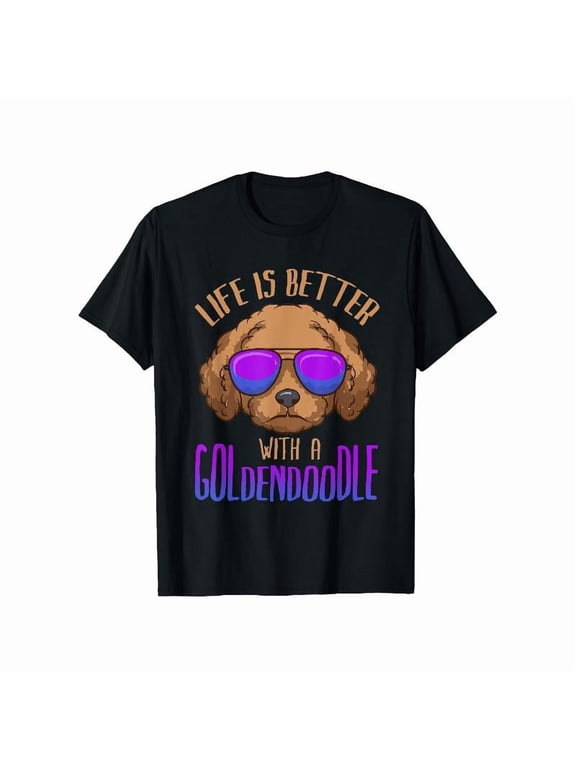 Casual Graphic Tee,Tops Has"Life Is Better With A Golden Doodle"Text With A Cool Dog Pattern,Round Neck Regular Fit T-shirts, Size(S-5XL)