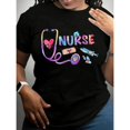 thumbnail image 1 of Casual Graphic Tee,Tops Has"Nurse"Text With Nursing Tools & Hearts (Stethoscope, Syringe, Heart Monitor),Round Neck Regular Fit T-shirts, Size(S-5XL), 1 of 5
