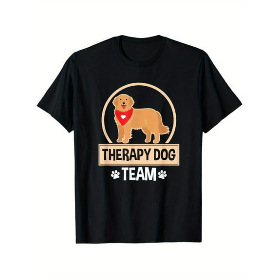 Casual Graphic Tee,Tops Has"Therapy Dog Team"Text With Therapy Dog Pattern,Round Neck Regular Fit T-shirts, Size(S-5XL)