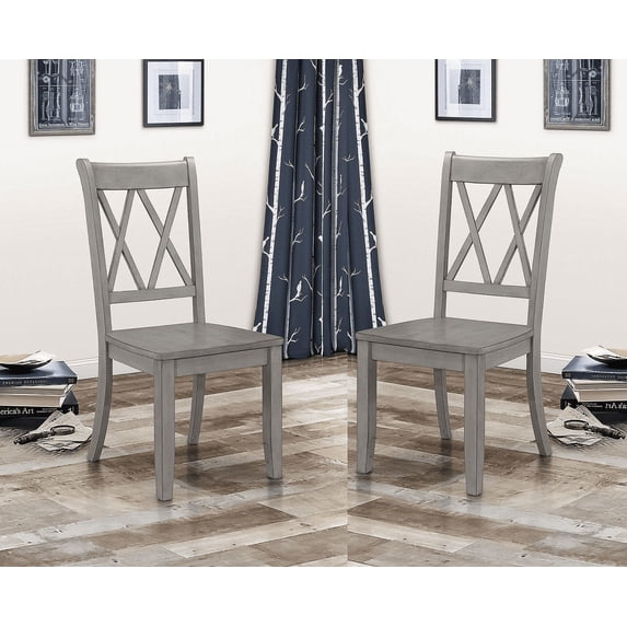 Casual Gray Finish Chairs Set of 4, Pine Veneer Transitional Double-X Back Design Dining Room Chairs