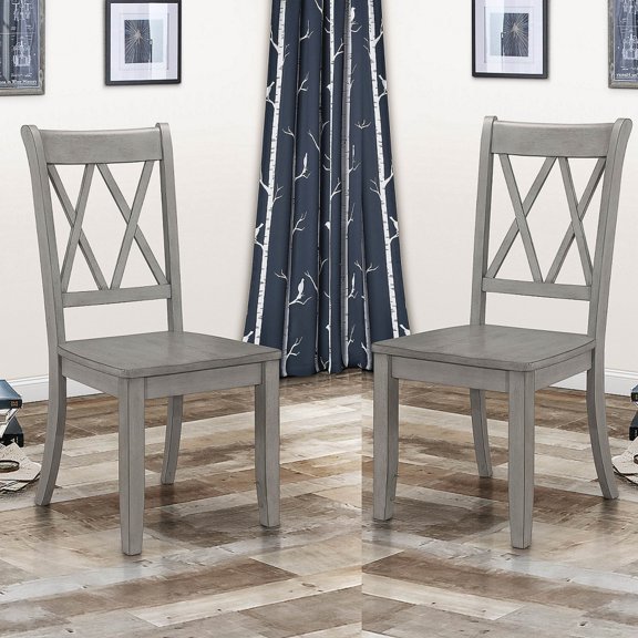 Casual Gray Finish Side Chairs Set of 2 Pine Veneer Transitional Double-X Back Design Dining Room Furniture