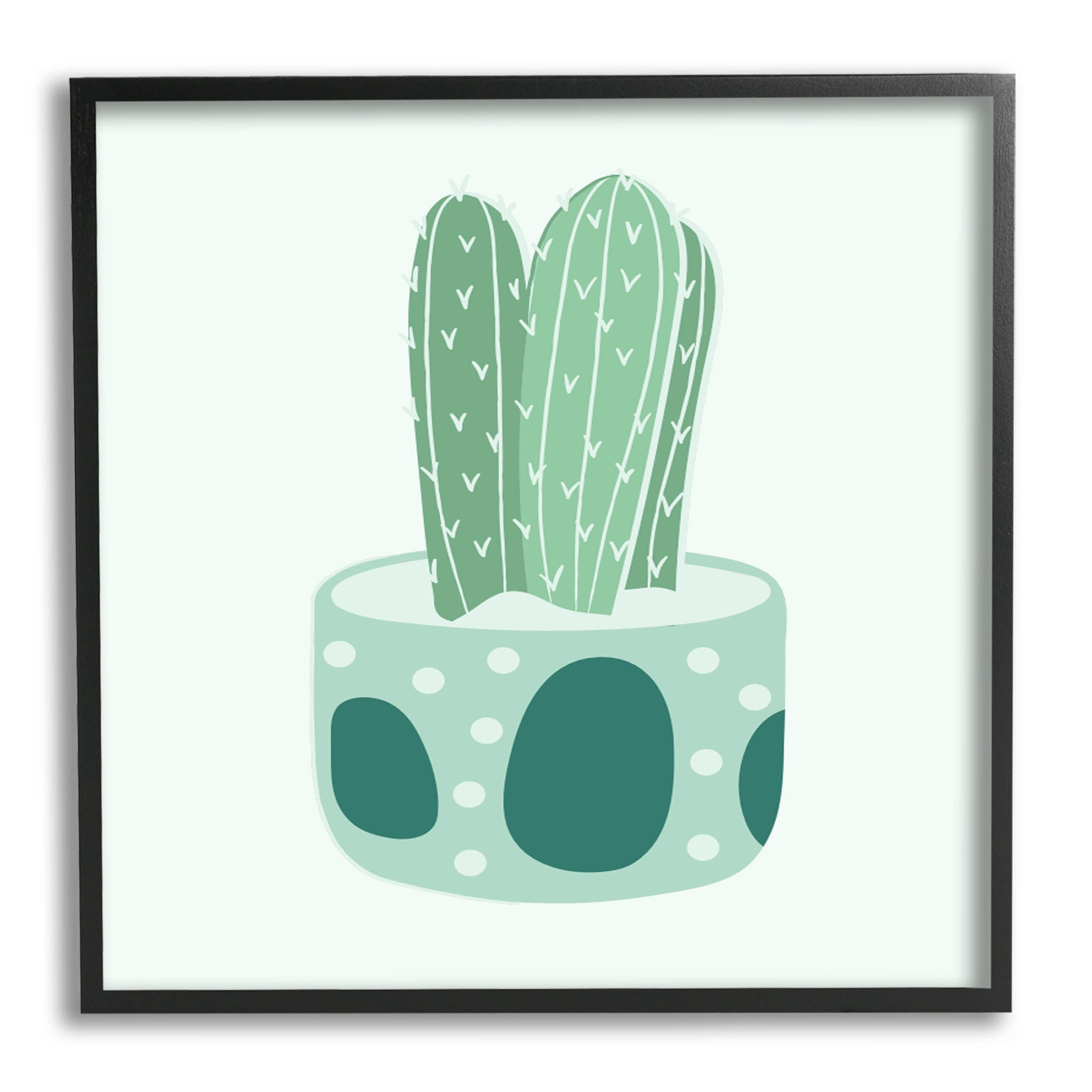 Casual Green Patterned Cactus Botanical & Floral Graphic Art Black Framed Art Print Wall Art