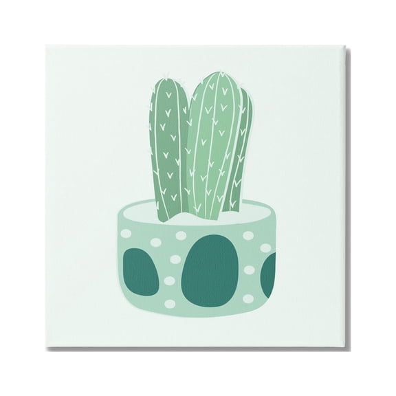 Casual Green Patterned Cactus Botanical & Floral Graphic Art Gallery Wrapped Canvas Print Wall Art