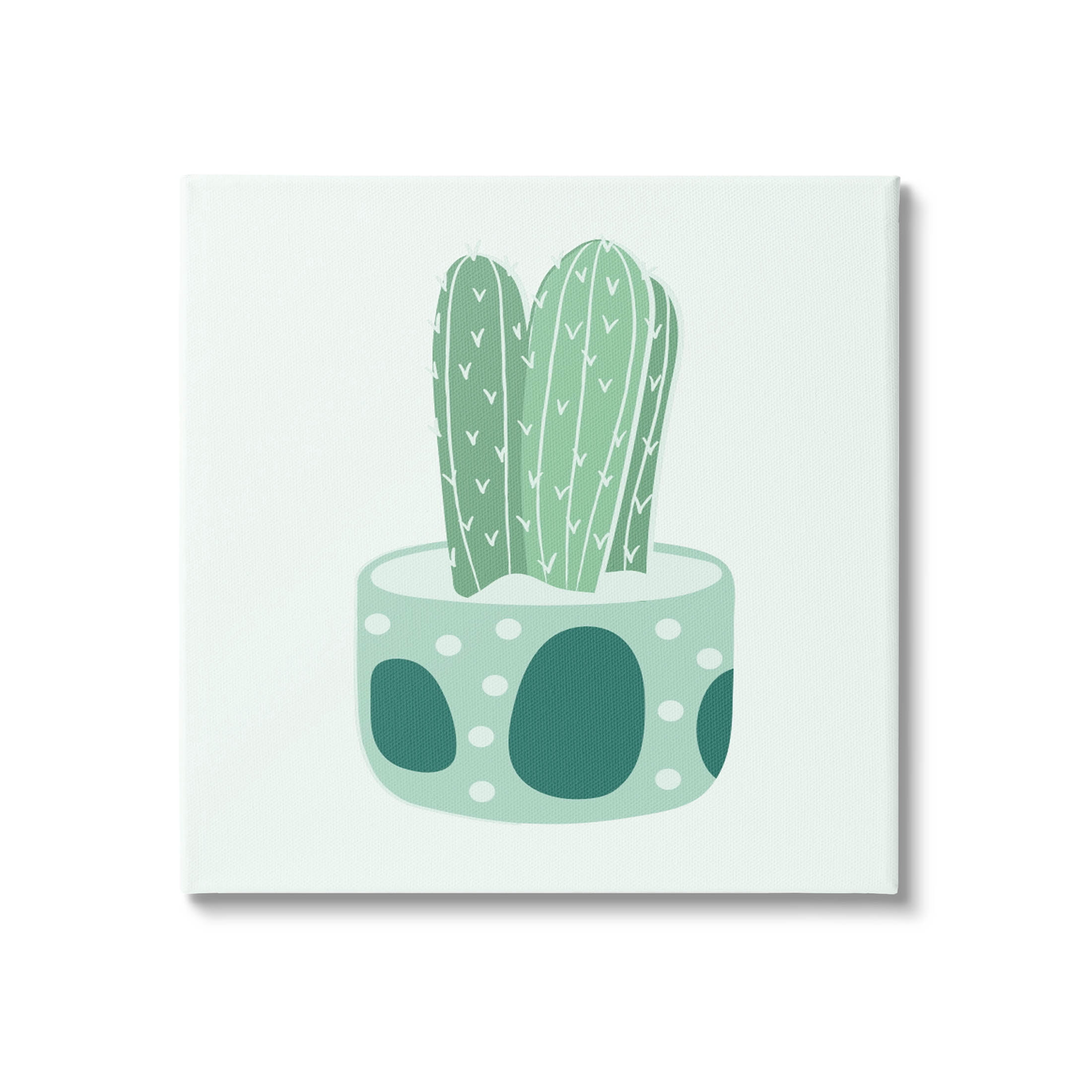 Casual Green Patterned Cactus Botanical & Floral Graphic Art Gallery Wrapped Canvas Print Wall Art