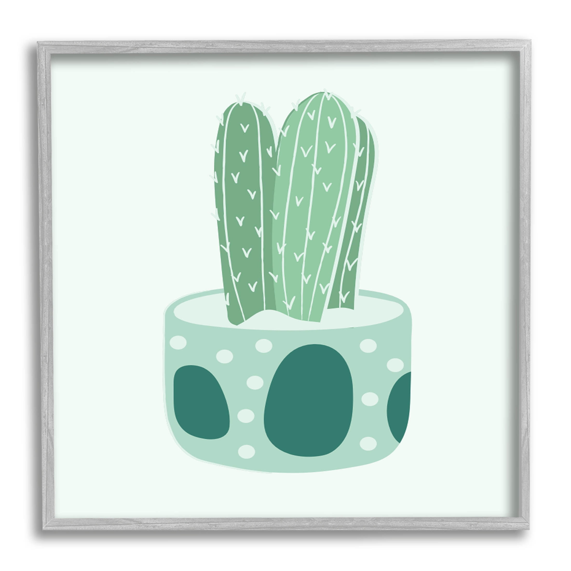 Casual Green Patterned Cactus Botanical & Floral Graphic Art Gray Framed Art Print Wall Art