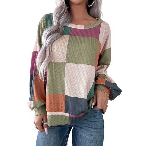 Casual Green Plaid Print Loose Top for Women – Fall Season Style [ZhiHiMeRi] | L