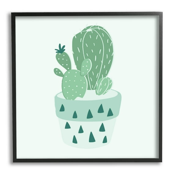 Casual Green Potted Cactus Botanical & Floral Graphic Art Black Framed Art Print Wall Art