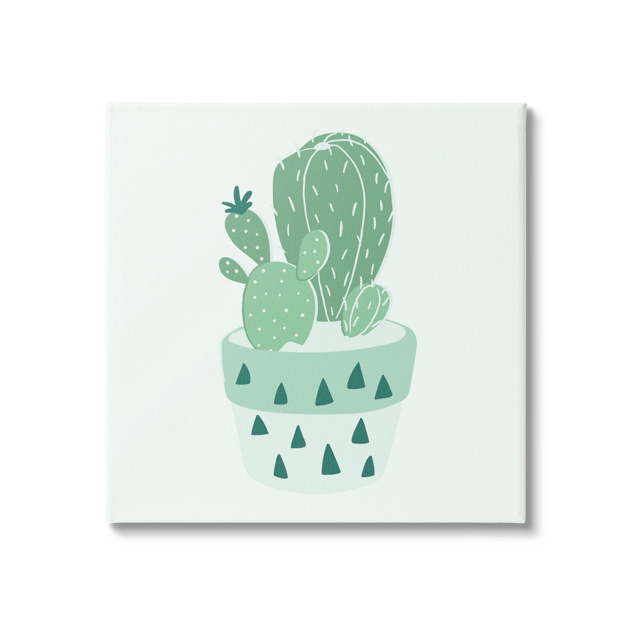Casual Green Potted Cactus Botanical & Floral Graphic Art Gallery Wrapped Canvas Print Wall Art