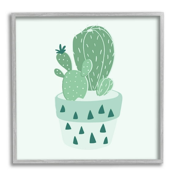 Casual Green Potted Cactus Botanical & Floral Graphic Art Gray Framed Art Print Wall Art