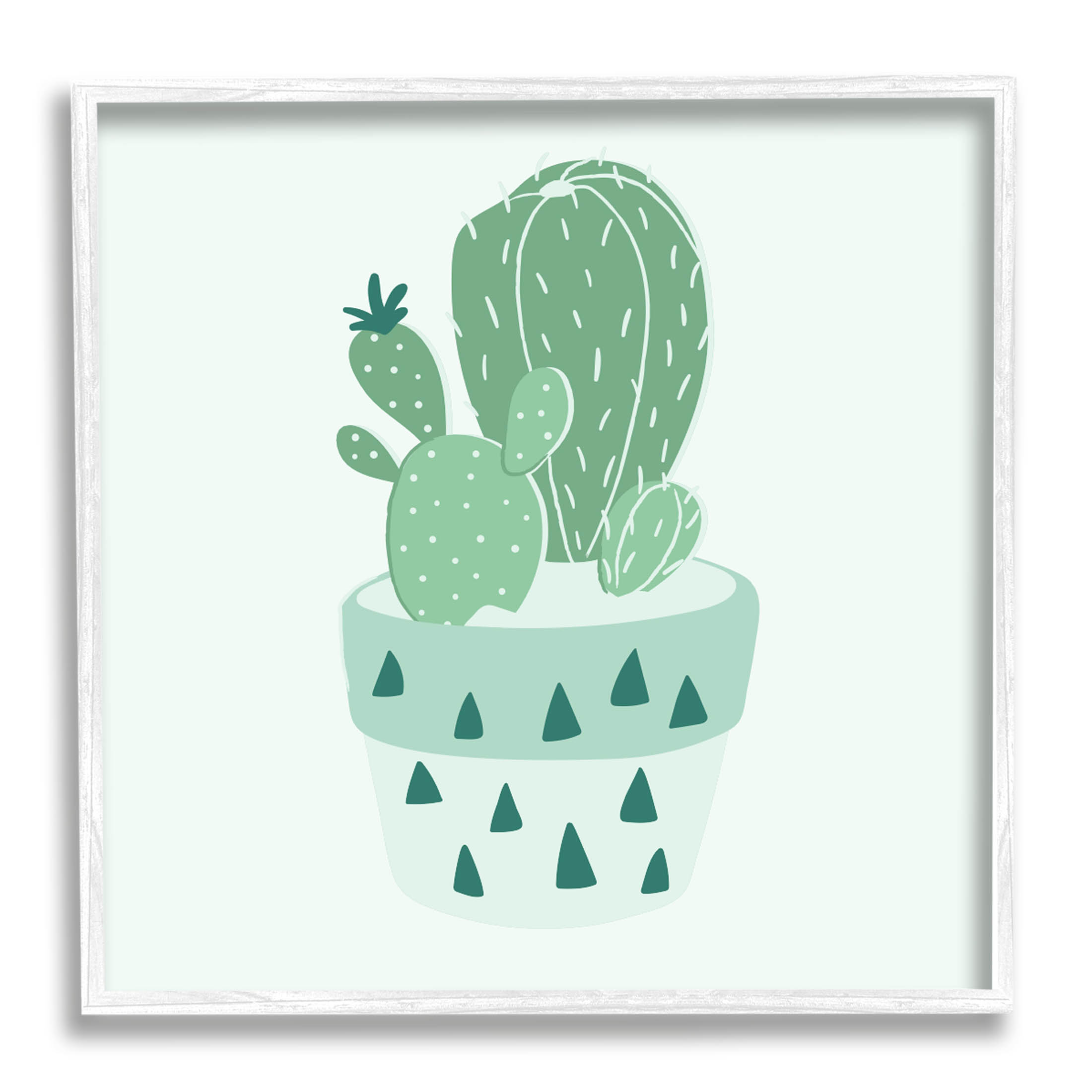 Casual Green Potted Cactus Botanical & Floral Graphic Art White Framed Art Print Wall Art